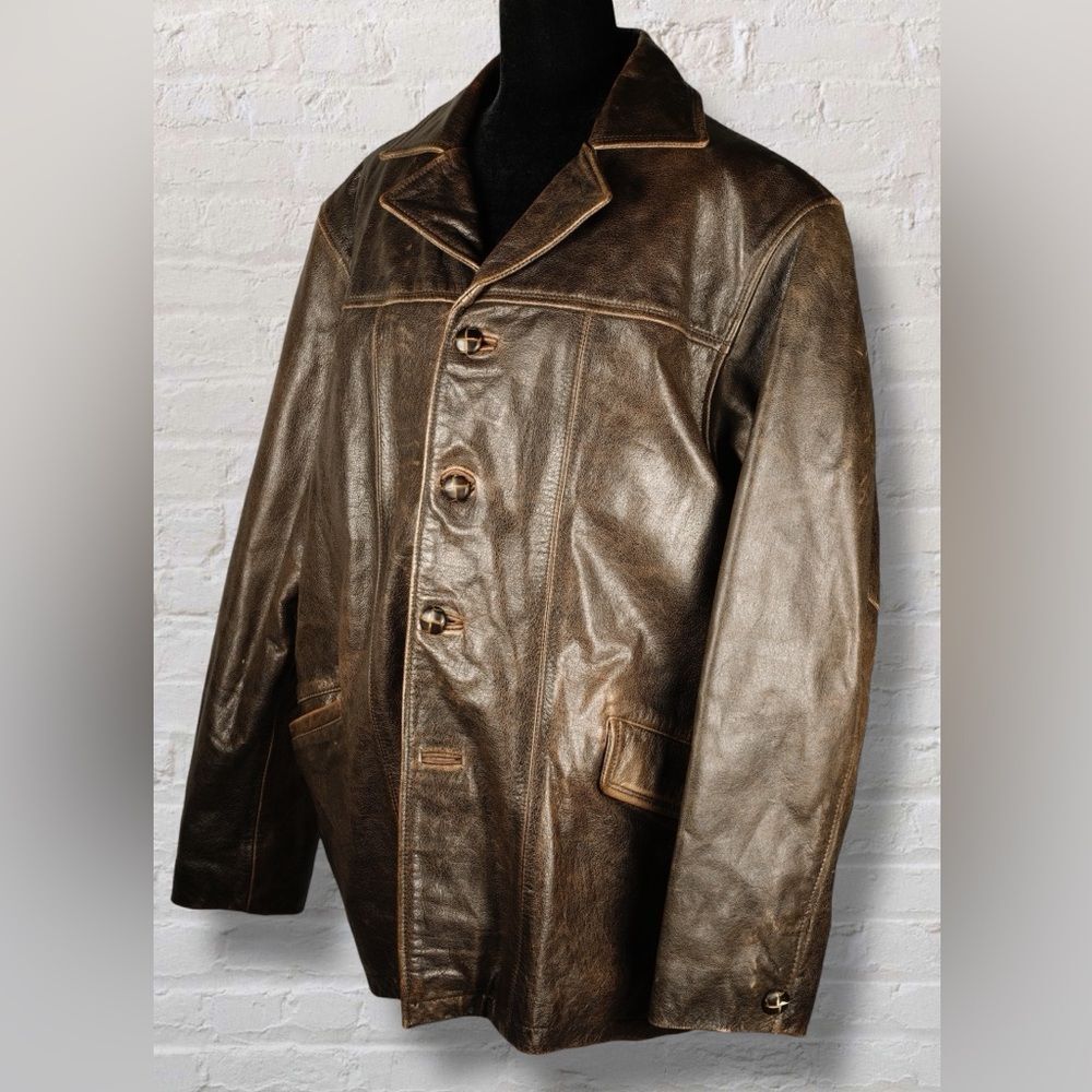 Oakwood Classic Men’s Genuine Leather Coat Brown Thinsulate Large – Vintage - Picture 3 of 16